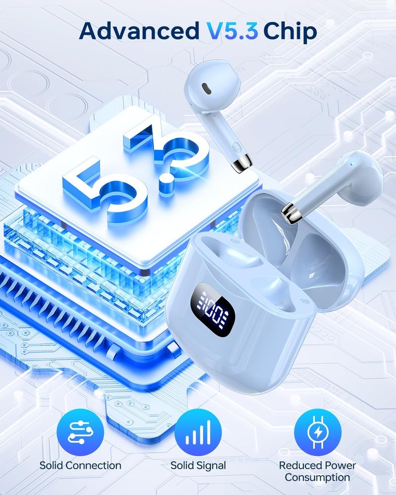 KTGEE Wireless Earbuds Bluetooth 5.3 Headphones, 40Hrs Playback Stereo Ear Buds with LED Display Charging Case IPX7 Waterproof in-Ear Earphones with Mic for Phone Tablet Laptop Sports, Blue - Image 2